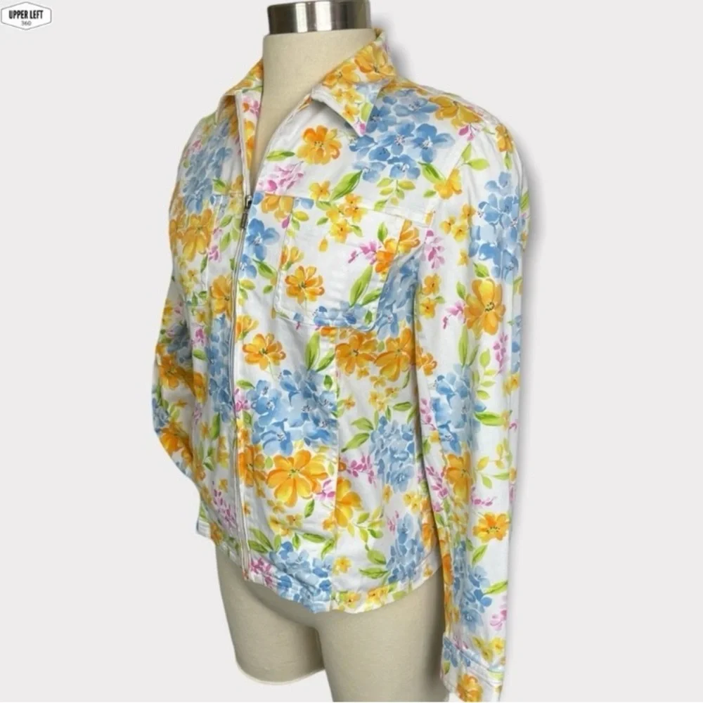 Stretch Denim Floral Jacket Full Zip Y2K Unique Jones New York Small - Picture 5 of 16
